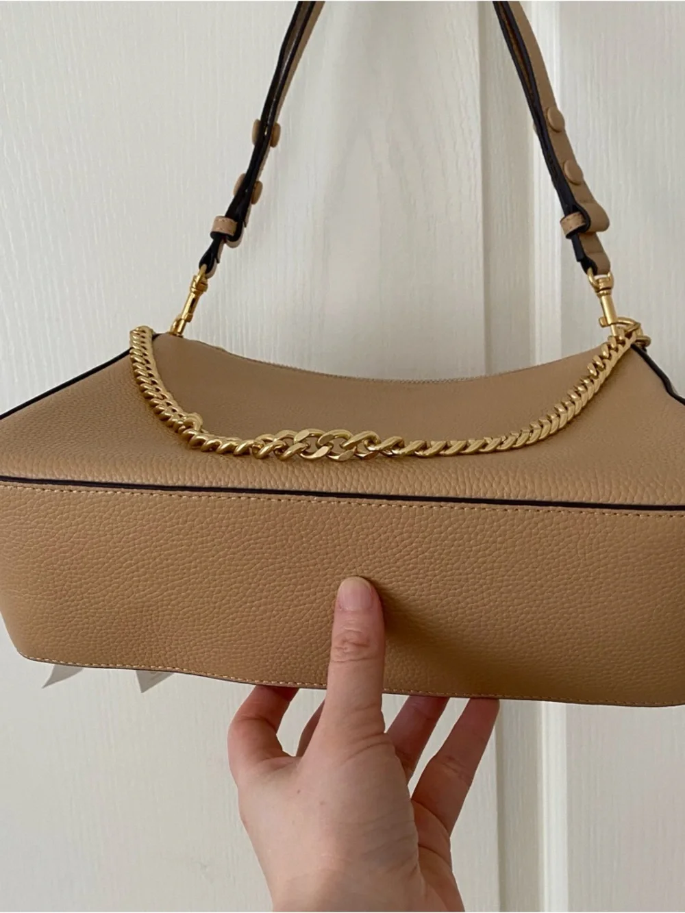 $400 NWT Tory Burch Perry Brown Tan Pebble Leather Gold Chain Strap Shoulder Bag